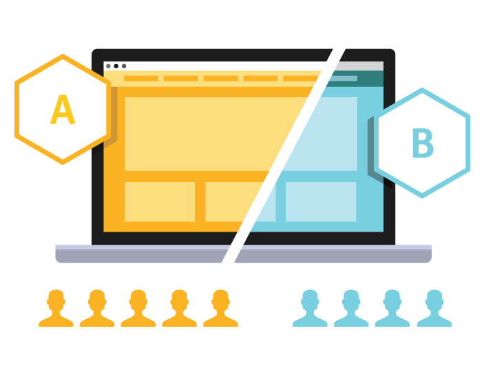 Graphic illustration of a computer demonstrating A/B testing